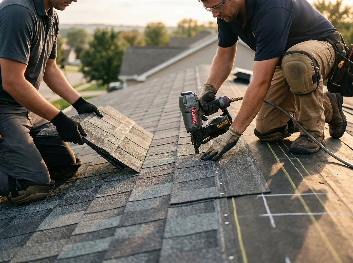 Professional roofer working on a residential roof in Morro Bay
